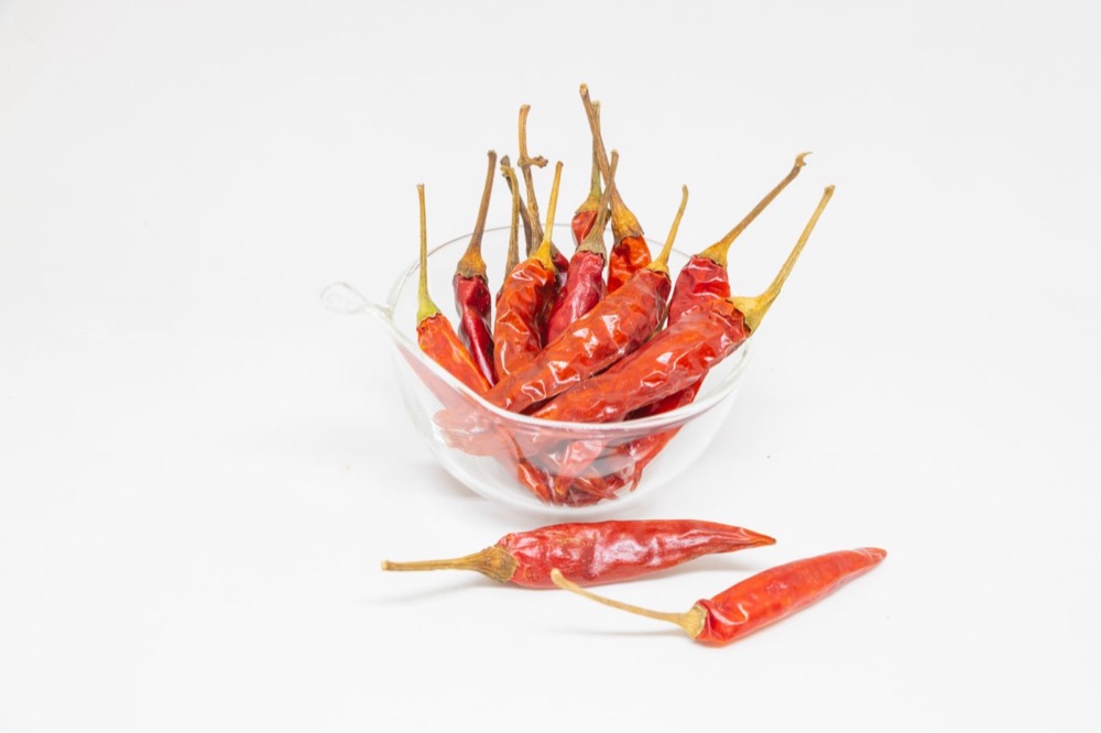 Dried red chillies in a bowl