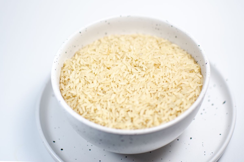 Golden sella rice in a bowl
